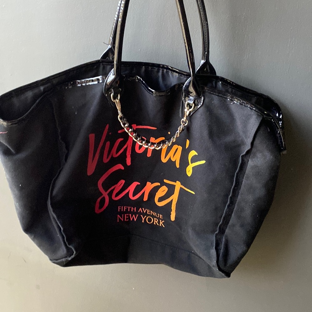 victoria secret black large colorful summer tote bag
